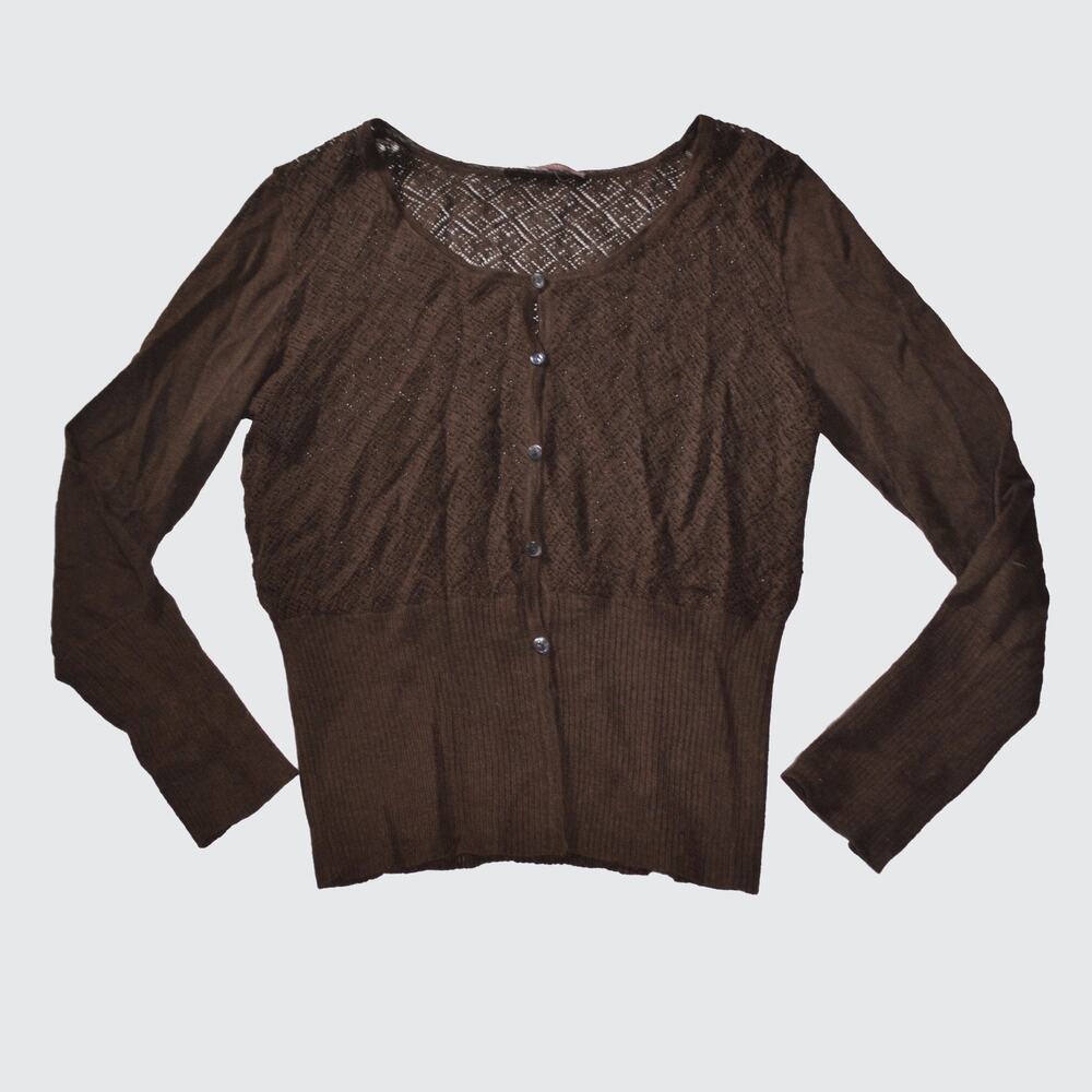Peruvian Connection Brown Open Knit Long Sleeve Cardigan Women's Size S in Brown